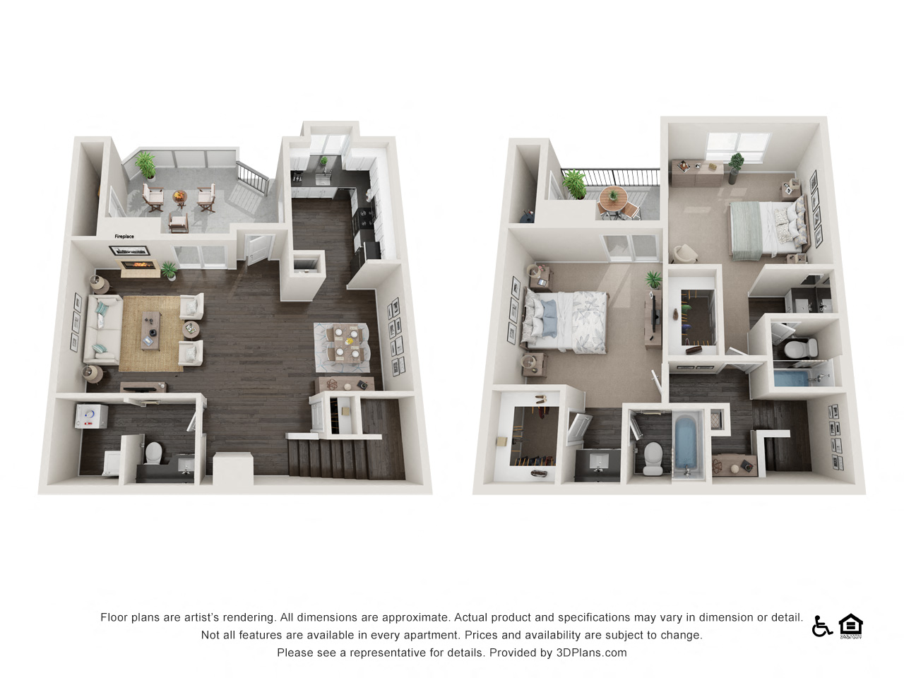 Floor plan for 2 beds, 2.5 baths, 1230 sqft